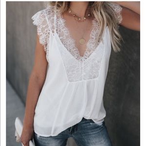 From A Dream Off White Deep V Lace Top